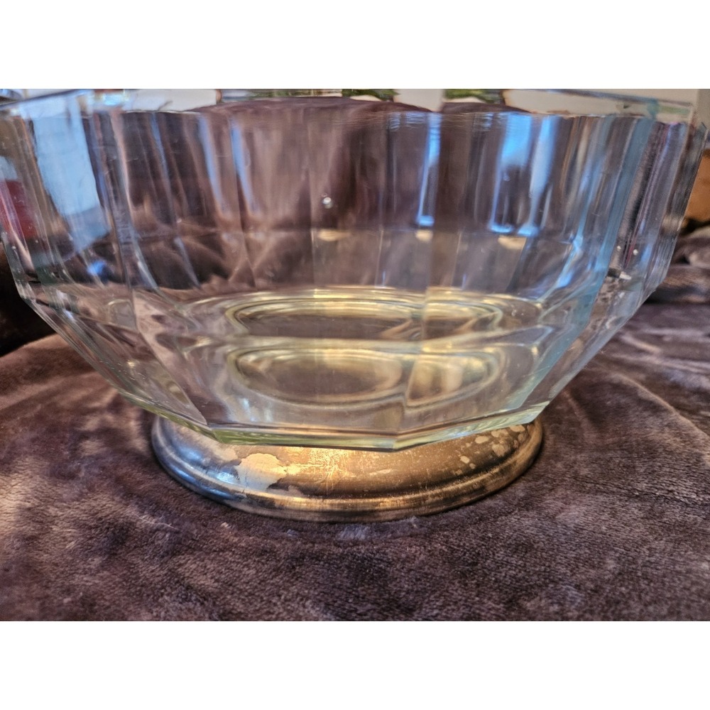 Godinger 10 Sided Crystal Serving Bowl With Silver Plated Base Italy